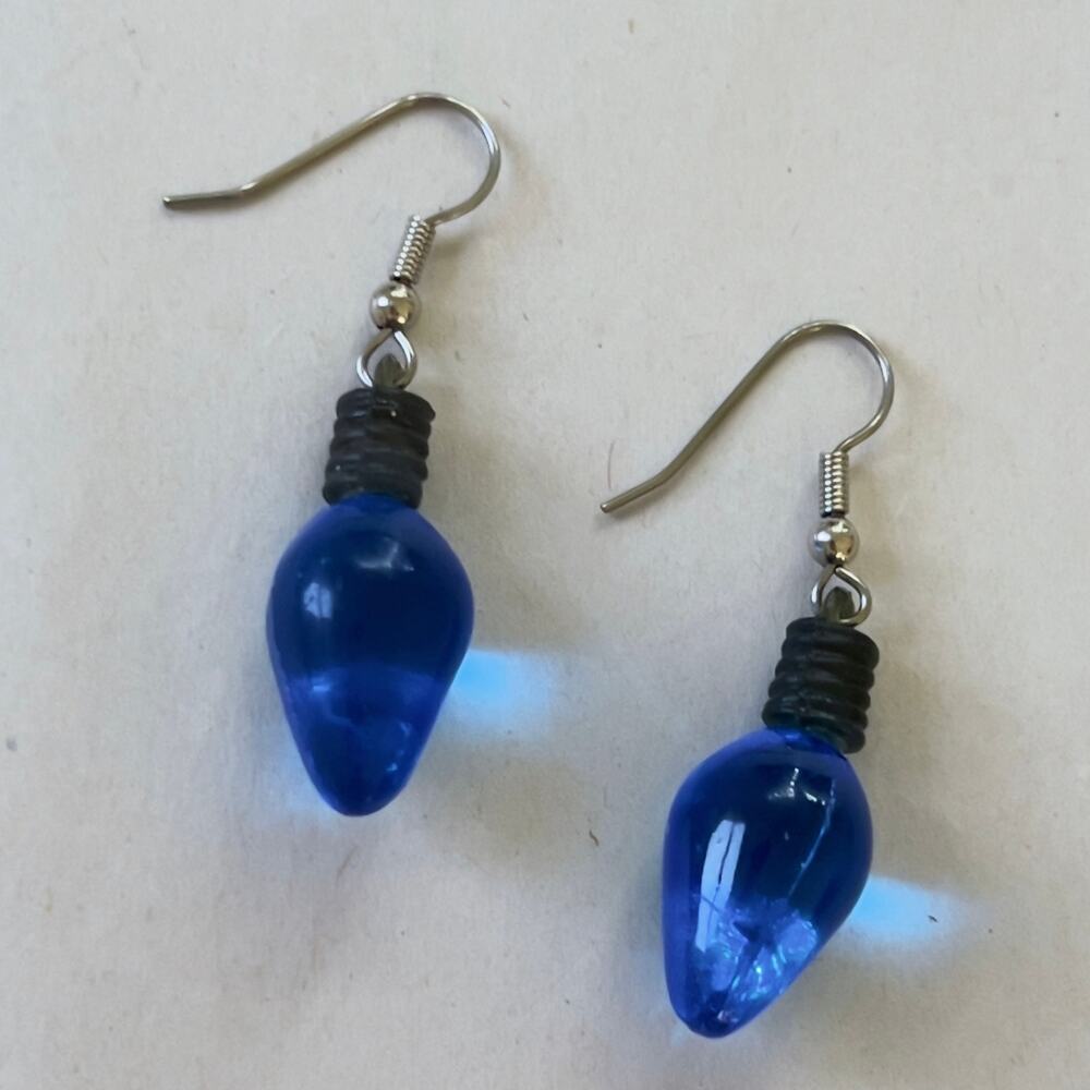 Blue Christmas Light Earrings Holiday Jewelry
